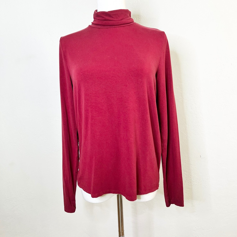 Eileen Fisher Burgundy Tencel Lyocell Stretch Long Sleeve Turtleneck Top Small